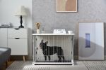 34" Length Elegant Wooden Structure White Dog Cage Crate, End Table with movable salver, Decorative Dog House Cage Indoor Use, Furniture style, with w