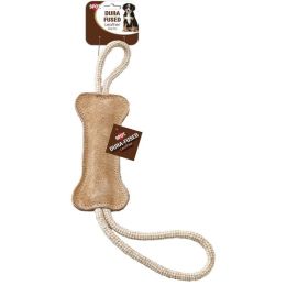 Dura-Fused Dog Toy Leather Bone Brown; White 18 in