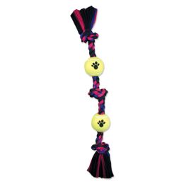 Mammoth Pet Products 3 Knot Tug w-2 Mini Tennis Balls Dog toy 3 Knots Rope with Tennis Ball Multi-Color 12 in Mini