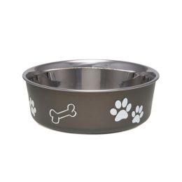 Loving Pets Classic Dog Bowl Paw Print and Bone Espresso Medium