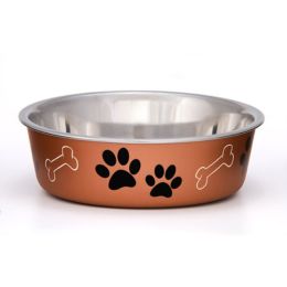 Loving Pets Metallic Dog Bowl Paw Print and Bone Copper Medium