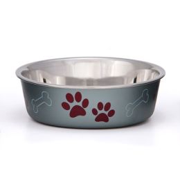 Loving Pets Metallic Dog Bowl Paw Print and Bone Blueberry Medium