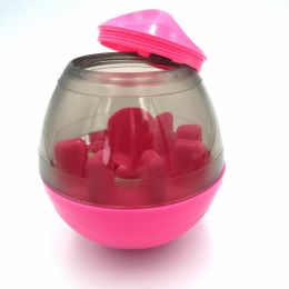 Dog Food Balls Tumbler Pet Puppy Feeder Dispenser Bowl Toy Leak Food Interactive Pet Tumbler Feeder Food Automatic Dispenser Bowl Interactive Balls (Color: pink)